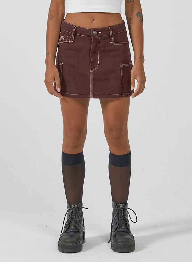 Patches Rivet Mini Skirt - Fudge