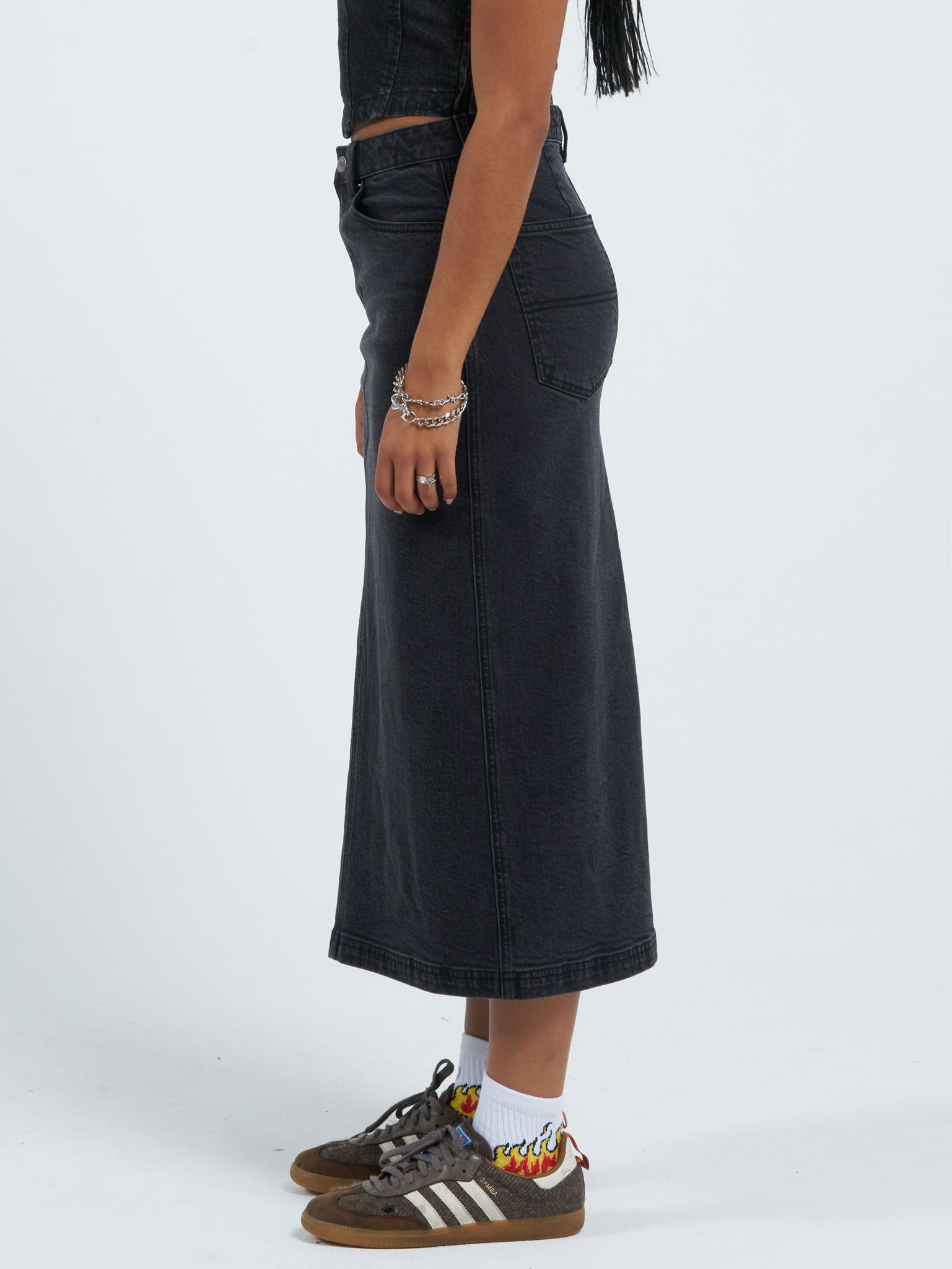 Mysteries Denim Maxi Skirt - Used Black