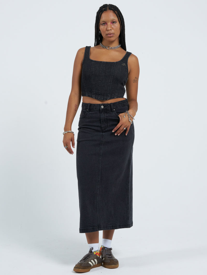 Mysteries Denim Maxi Skirt - Used Black