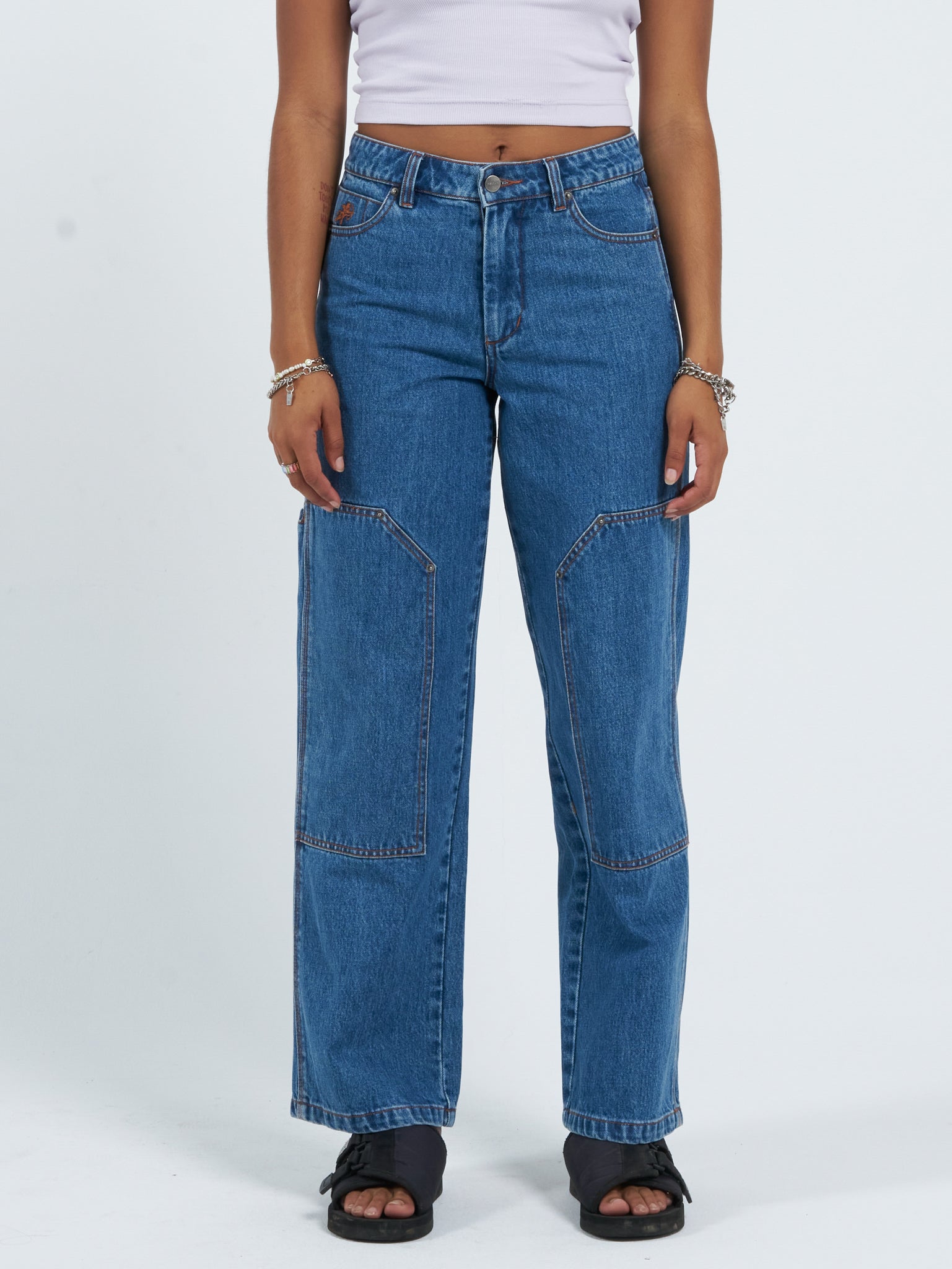 Double Knee Sloucher Jean - Classic Mid Blue