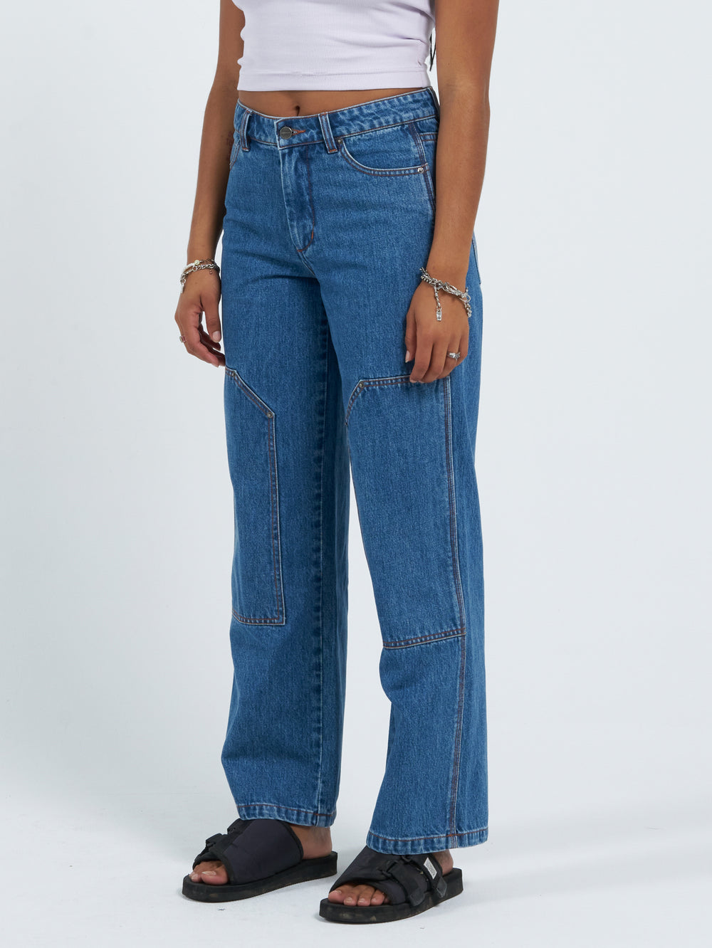 Double Knee Sloucher Jean - Classic Mid Blue | Worship Supplies