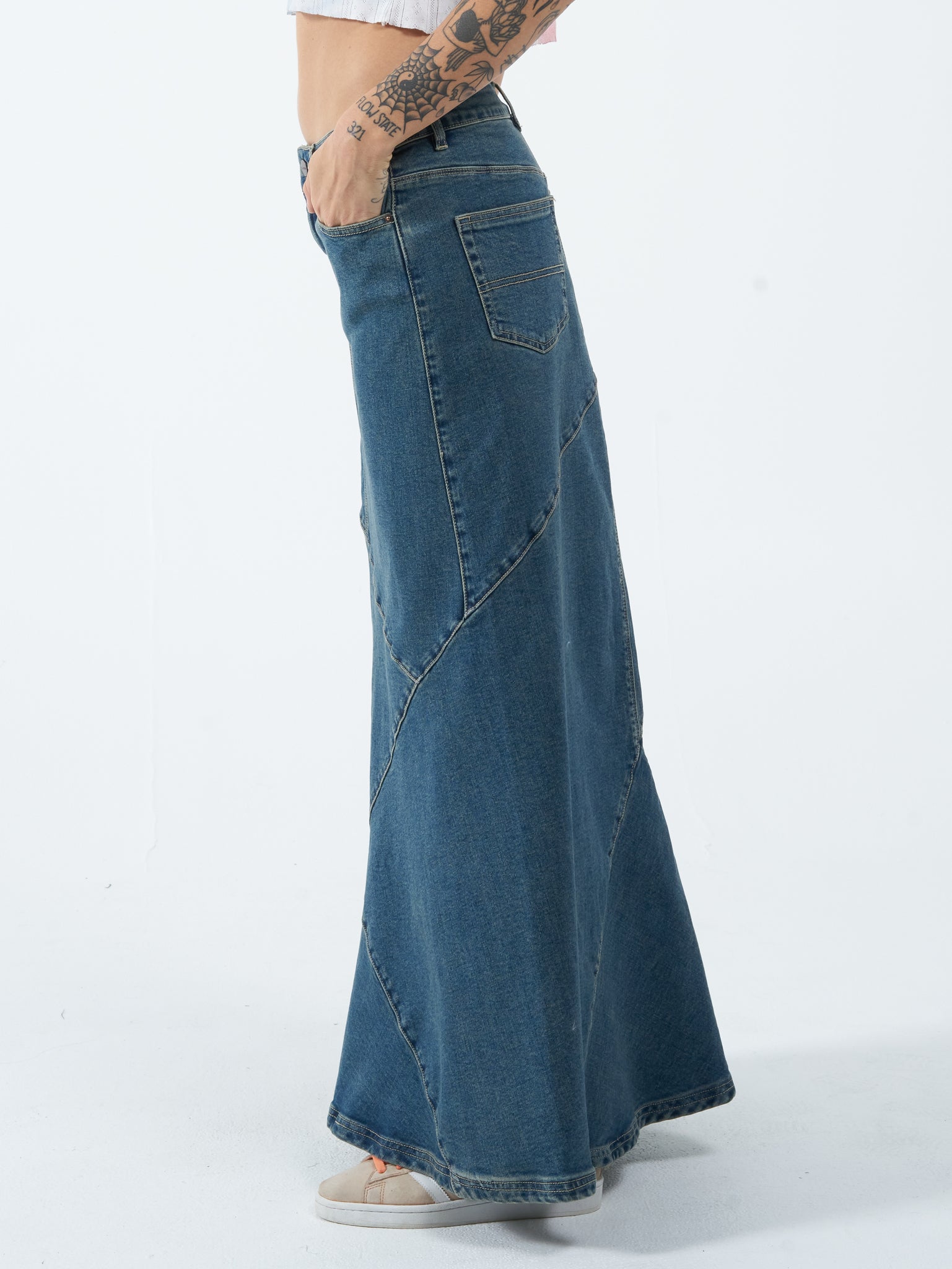 Crossroads Denim Maxi Skirt - Dirty Mid Blue