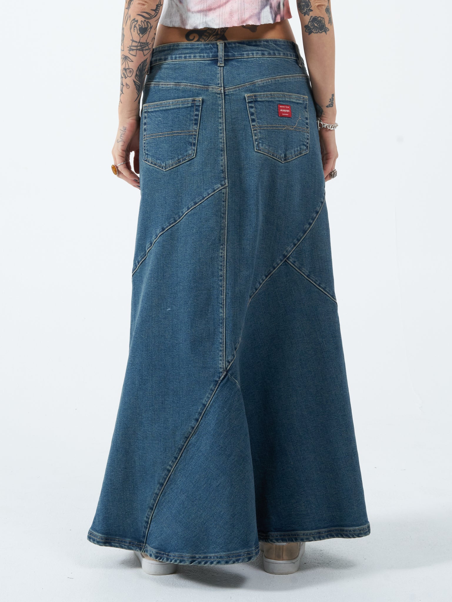 Crossroads Denim Maxi Skirt - Dirty Mid Blue