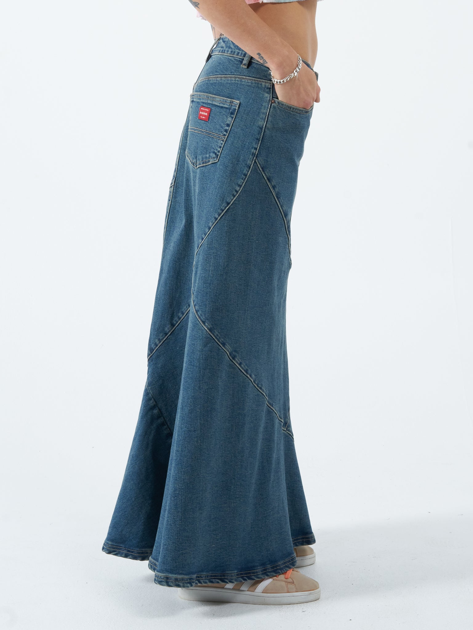 Crossroads Denim Maxi Skirt - Dirty Mid Blue