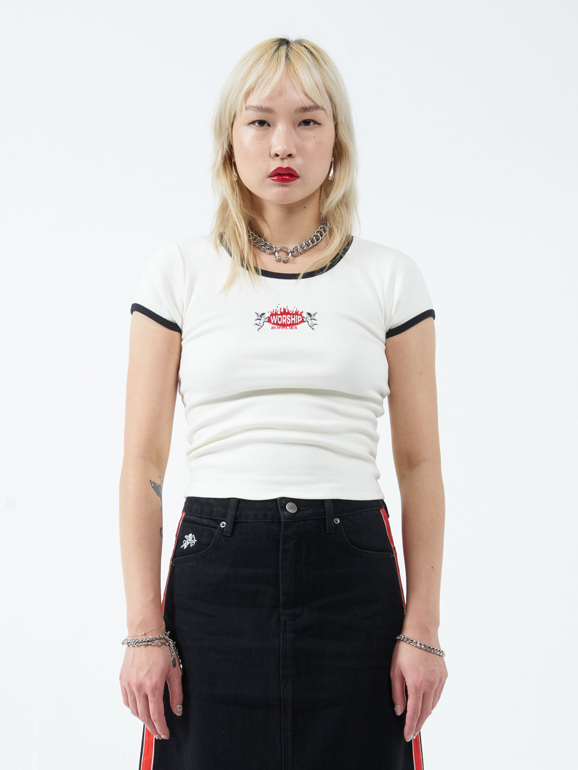 Hot Plate Slim Ringer Tee - Bone