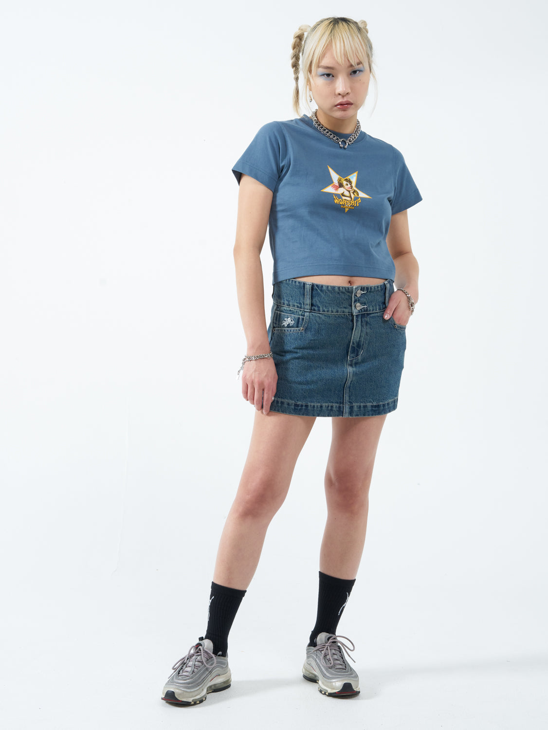 Chew On It Micro Skirt - Dirty Mid Blue