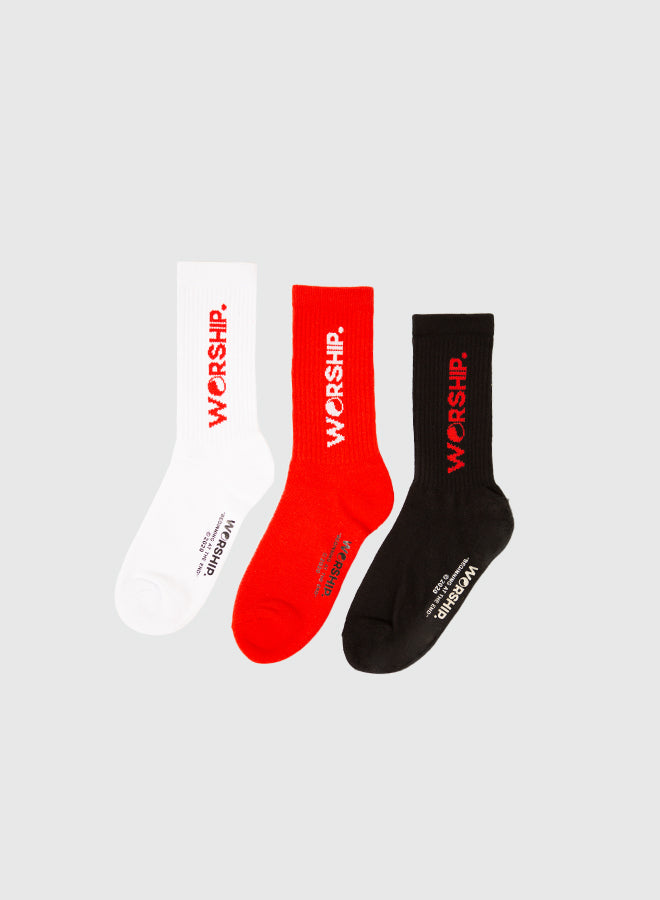 Core Socks Organic 3 Pack - White-Red-Black