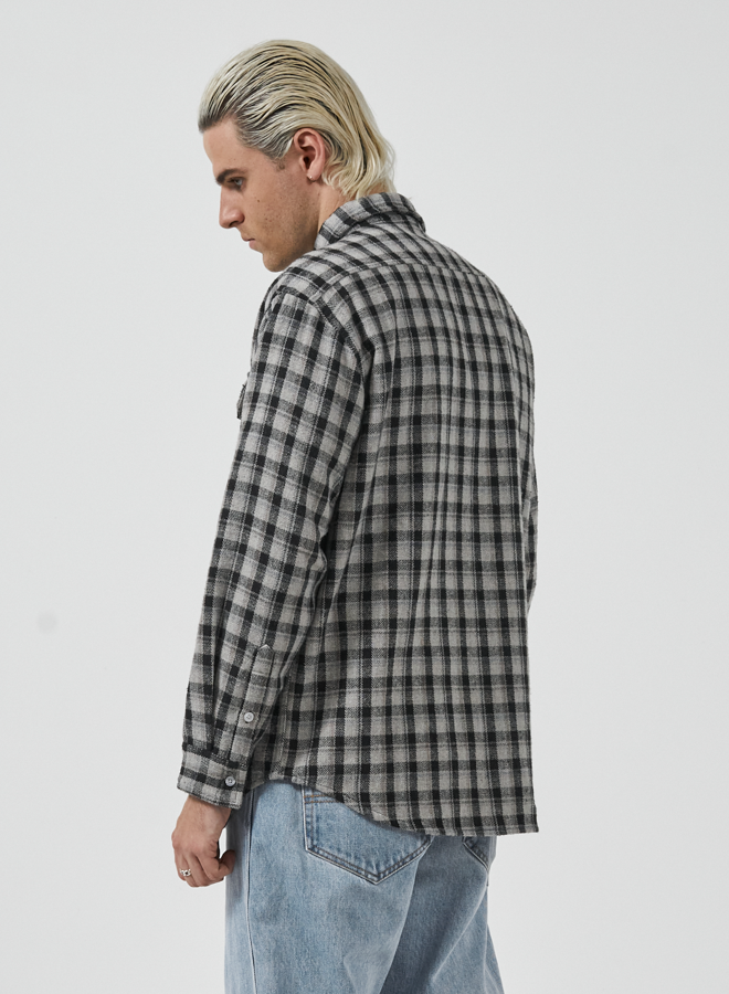 Grilled Long Sleeve Flannel Shirt - Black