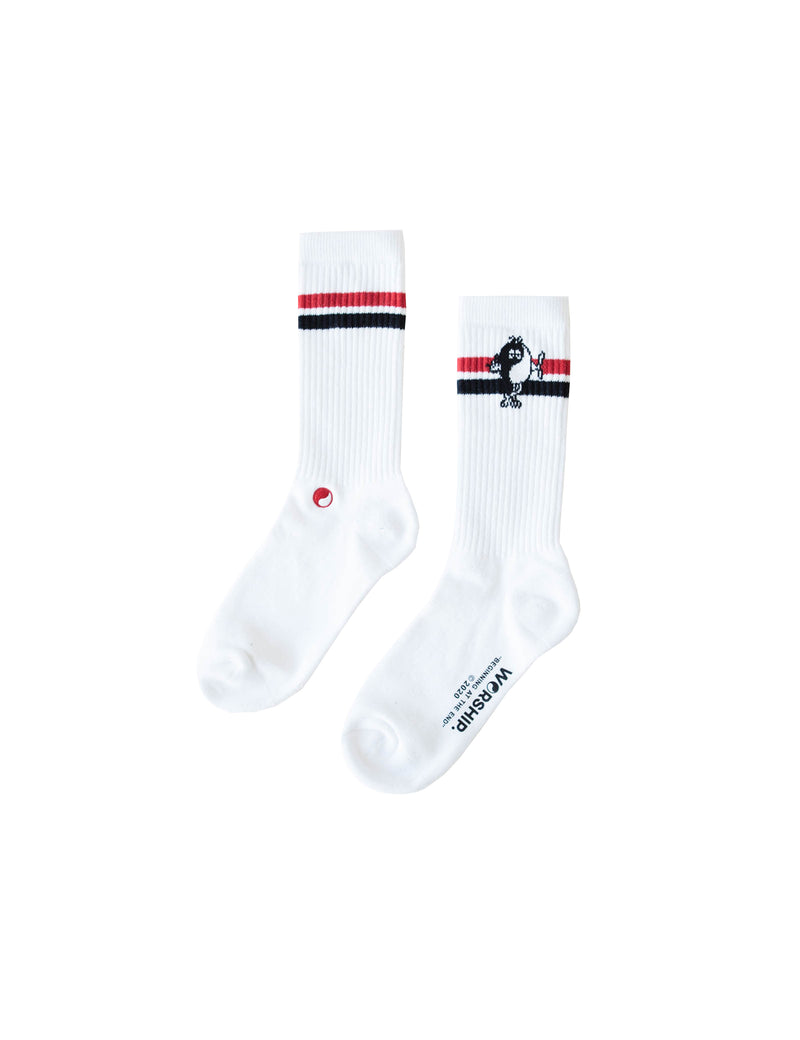 Fuzz Stripe Socks - White