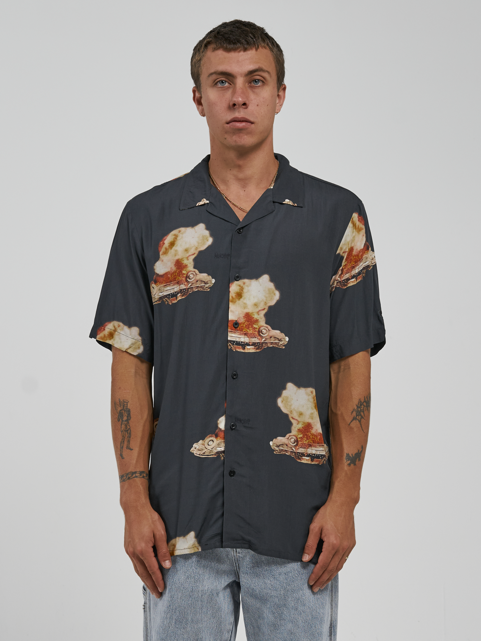 Curtains Bowling Shirt - Washed Black