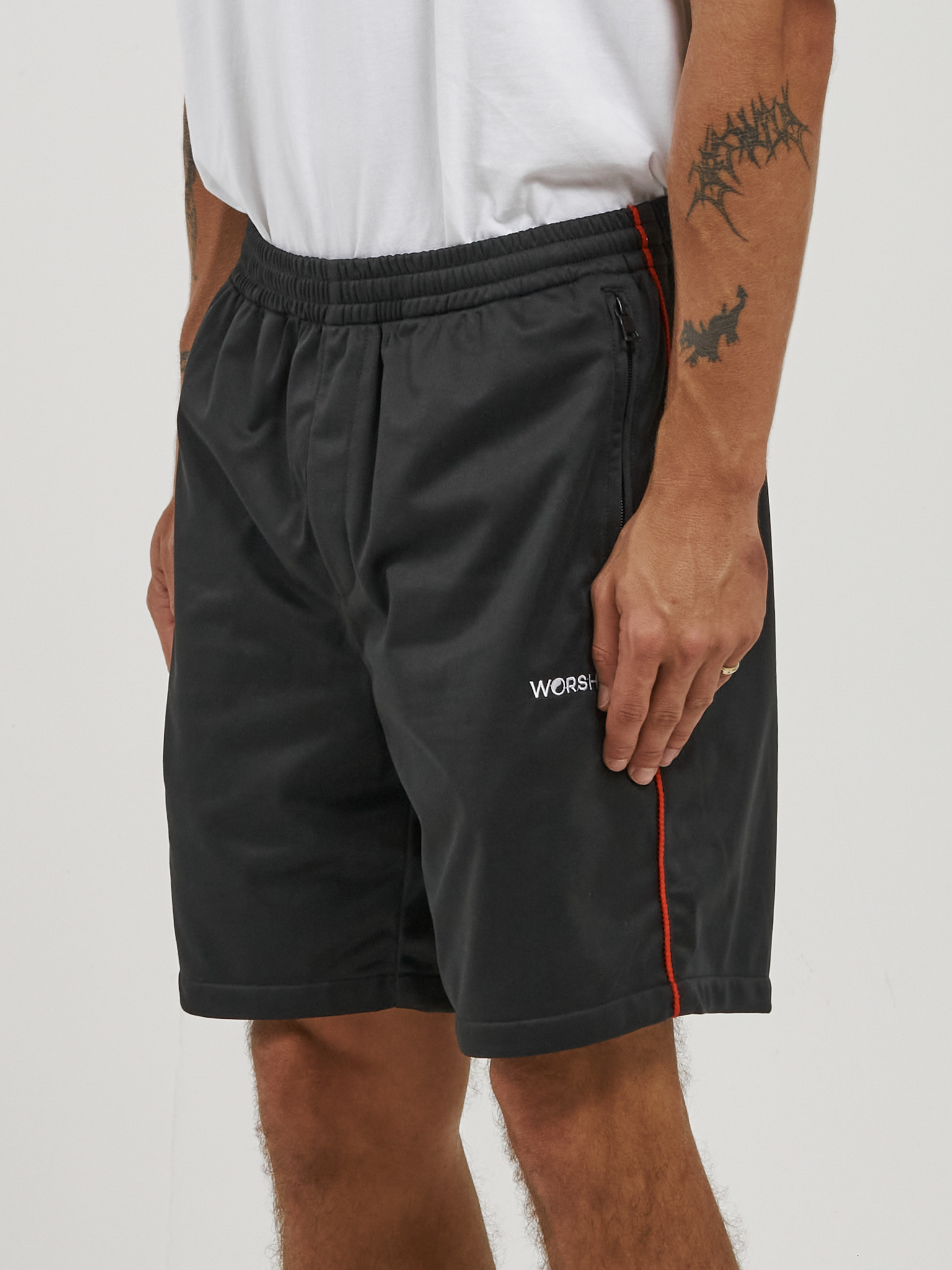 Adorned Elastic Track Short - Black