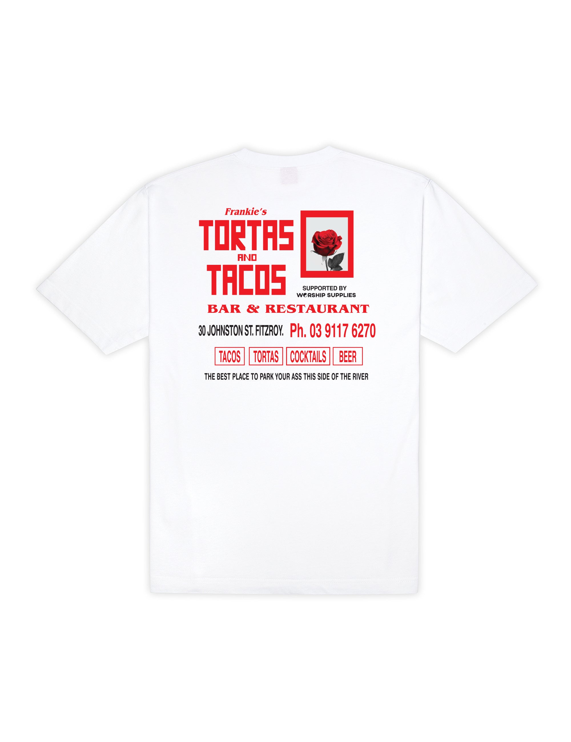 Worship Frankies Tortas And Tacos Tee â€“ White