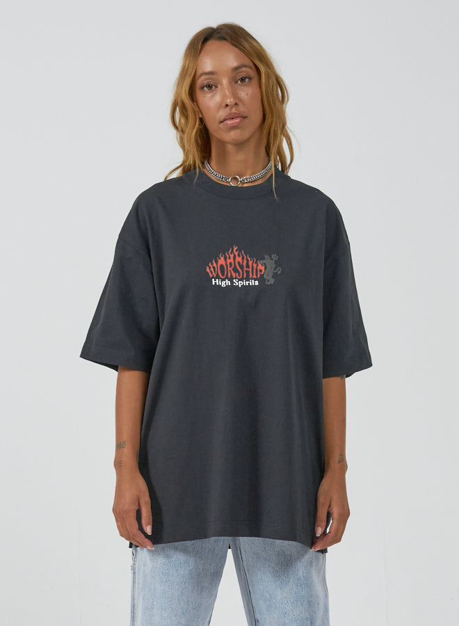 Grilled Oversized Tee - Washed Black