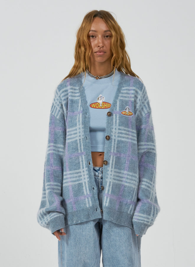 Hangtime Fuzzy Cardigan - Blue Fog