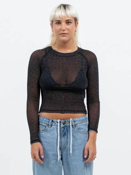 Unhallowed Long Sleeve Mesh Top in Caviar - Glue Store