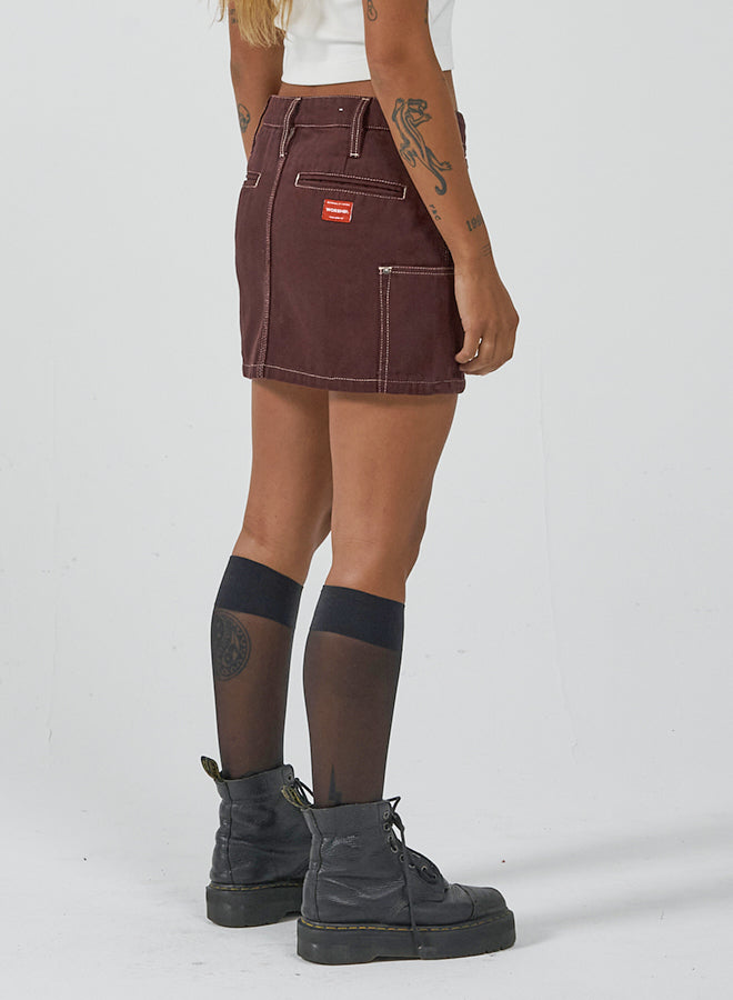 Patches Rivet Mini Skirt - Fudge