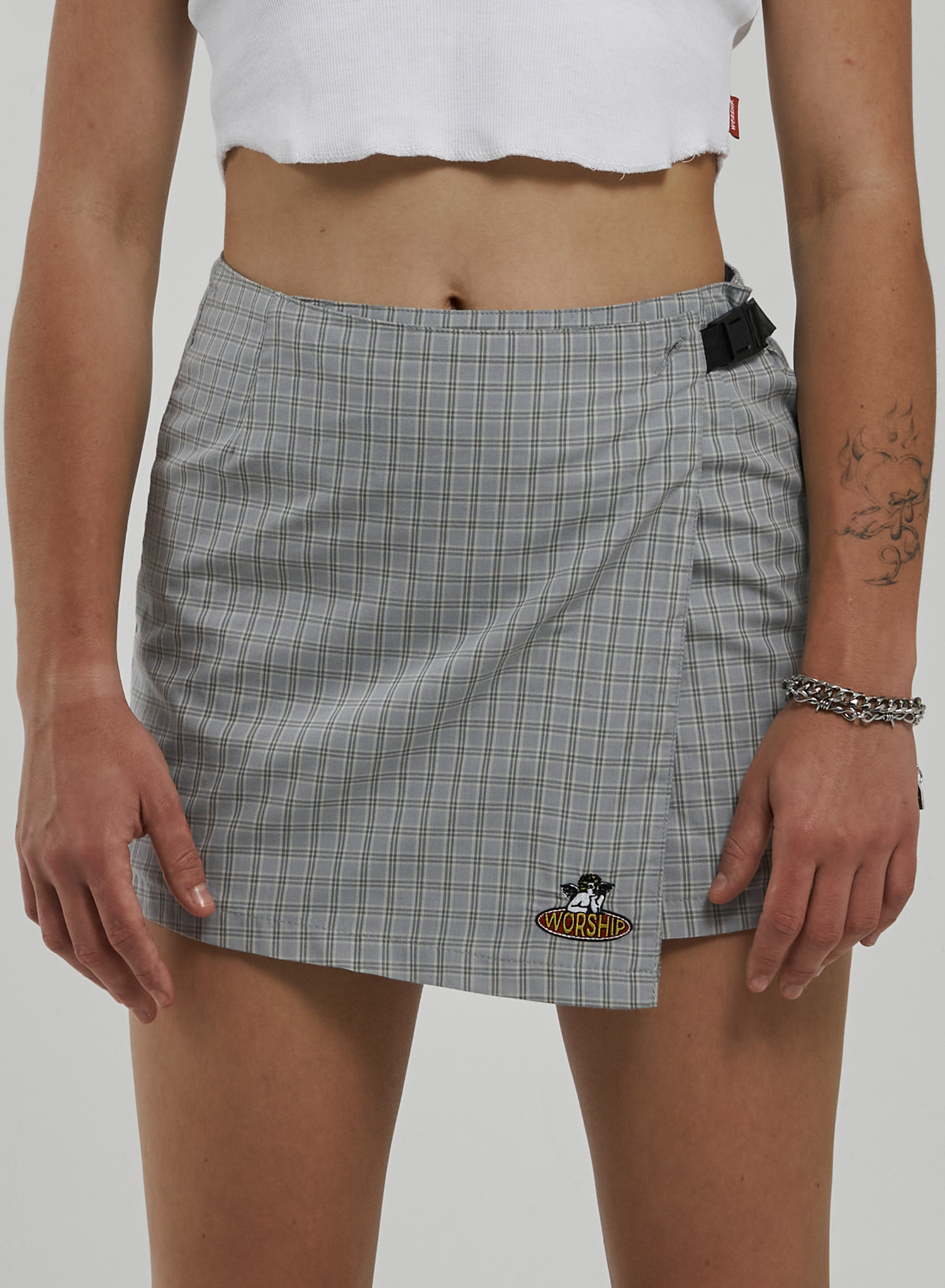 Check In Wrap Mini Skirt - Grey